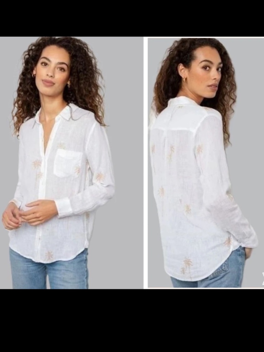Rails Charli White Button-Down Shirt with Rose Gold Palm Tree Motif - XL
